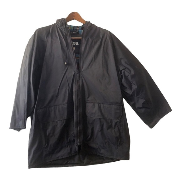 TOTES Women’s Size Medium Hooded Plaid Lined Full Zip Blue Rain Coat - Picture 1 of 9